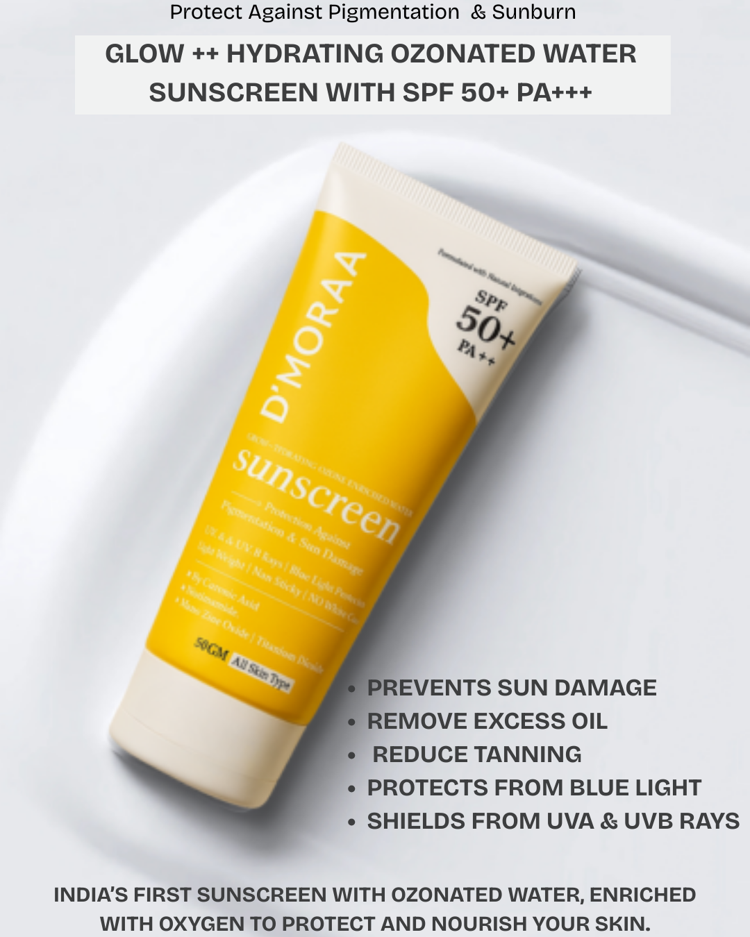 Glow ++ Hydrating Ozonated Water Sunscreen with SPF 50+ PA+++ | All Skin Type - 50GM